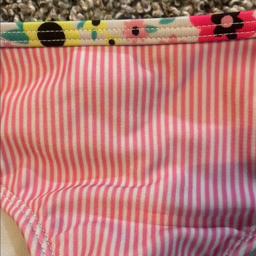 Cat & Jack Pink Striped Bikini Bottom with Floral Trim Only